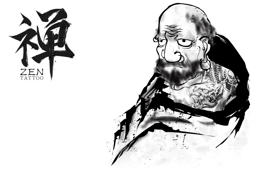 Zen Tattoo Logo & Buddhist monk